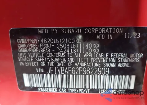 2023 Subaru Wrx Premium from USA, damaged, VIN JF1VBAF62P9822909